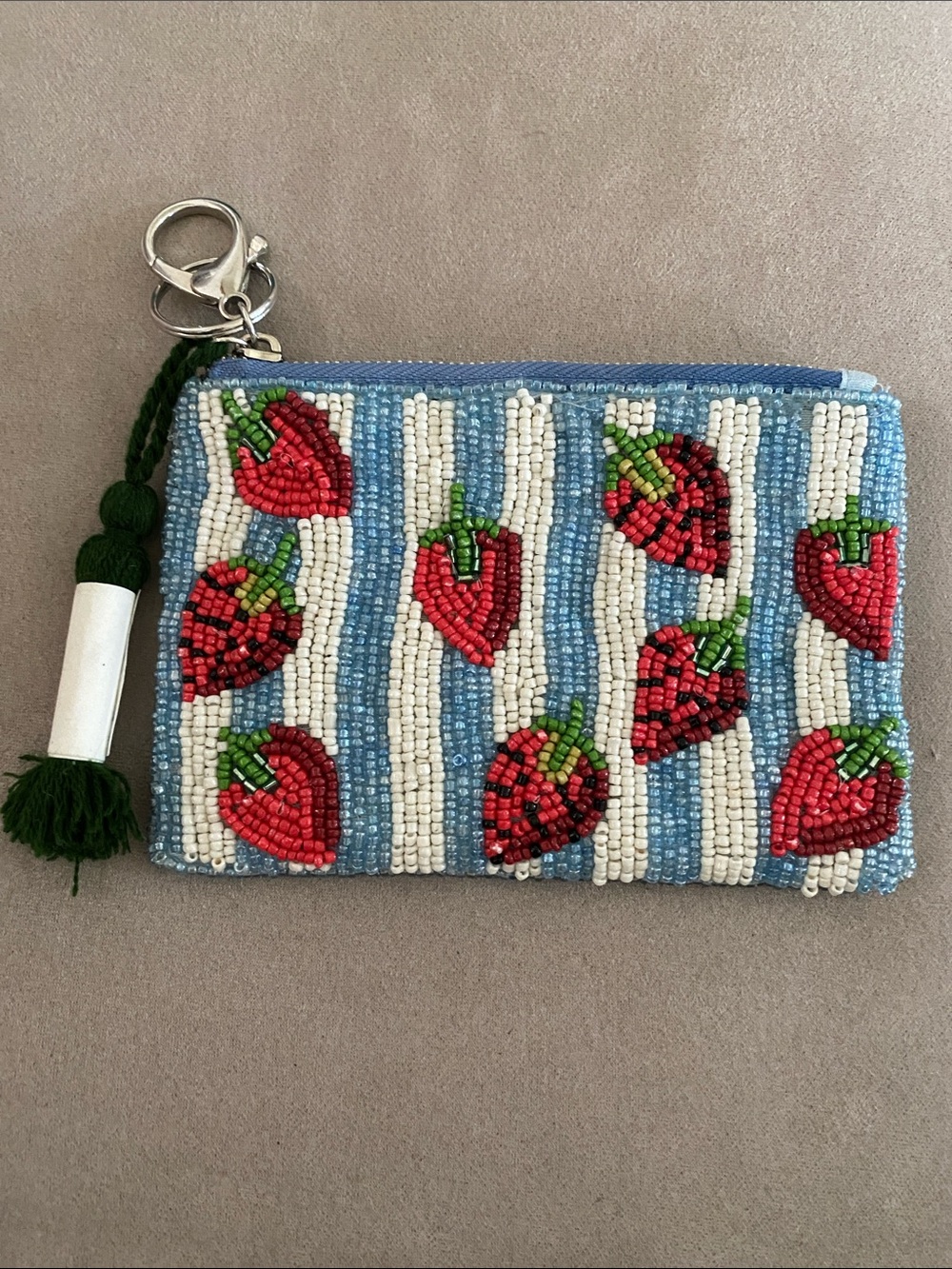 Sol and Mer Light Blue Beaded Strawberry Coin Purse. NEW
